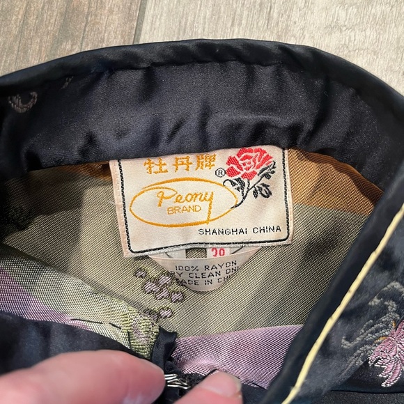 Vintage Peony Brand Brocade Cheongsam Qipao Black 38 M Frog Closure Shanghai - Picture 7 of 14